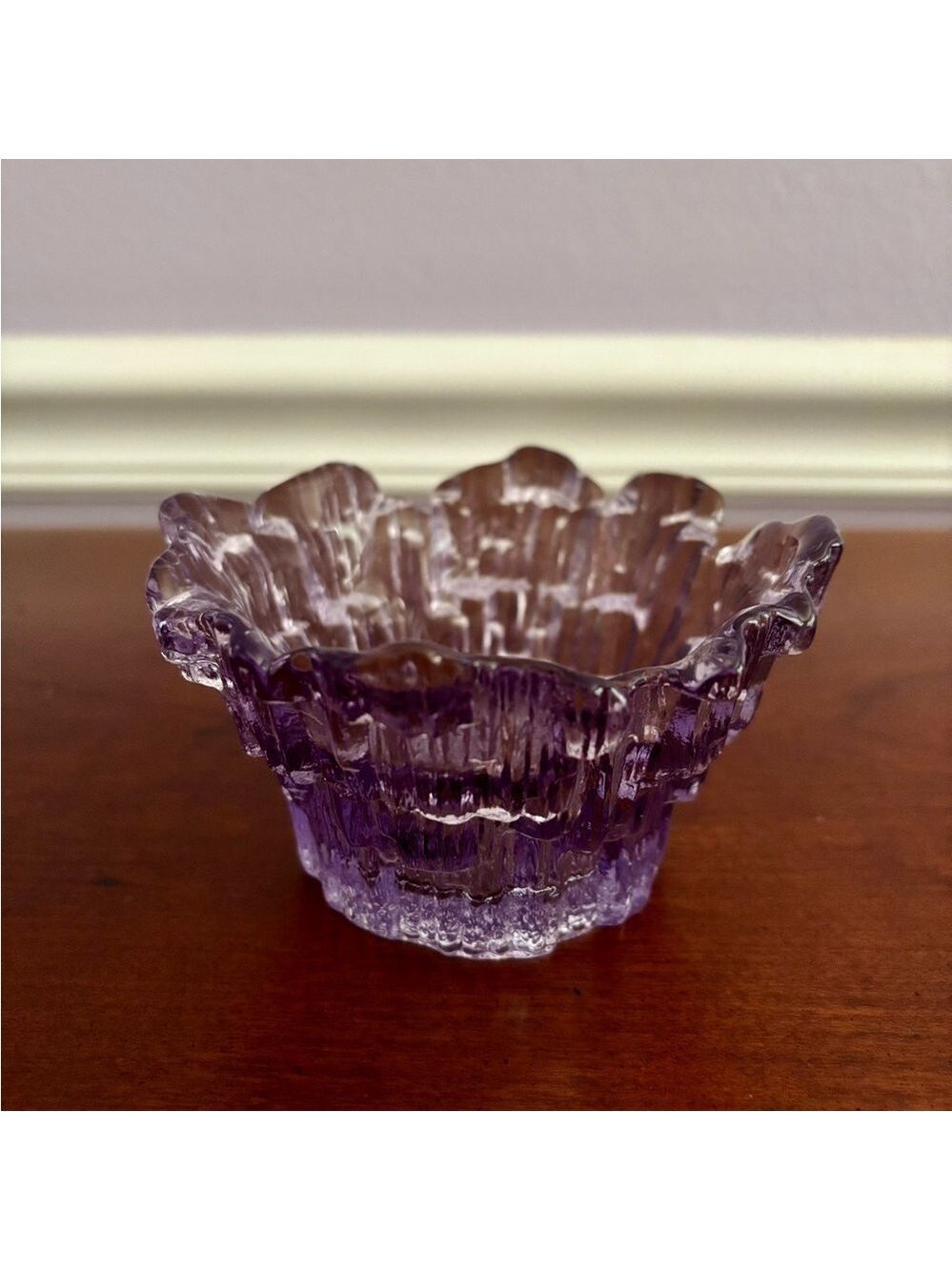 Vintage Dalzell Viking Lavender Ice Glass Candleholder or Trinket Dish